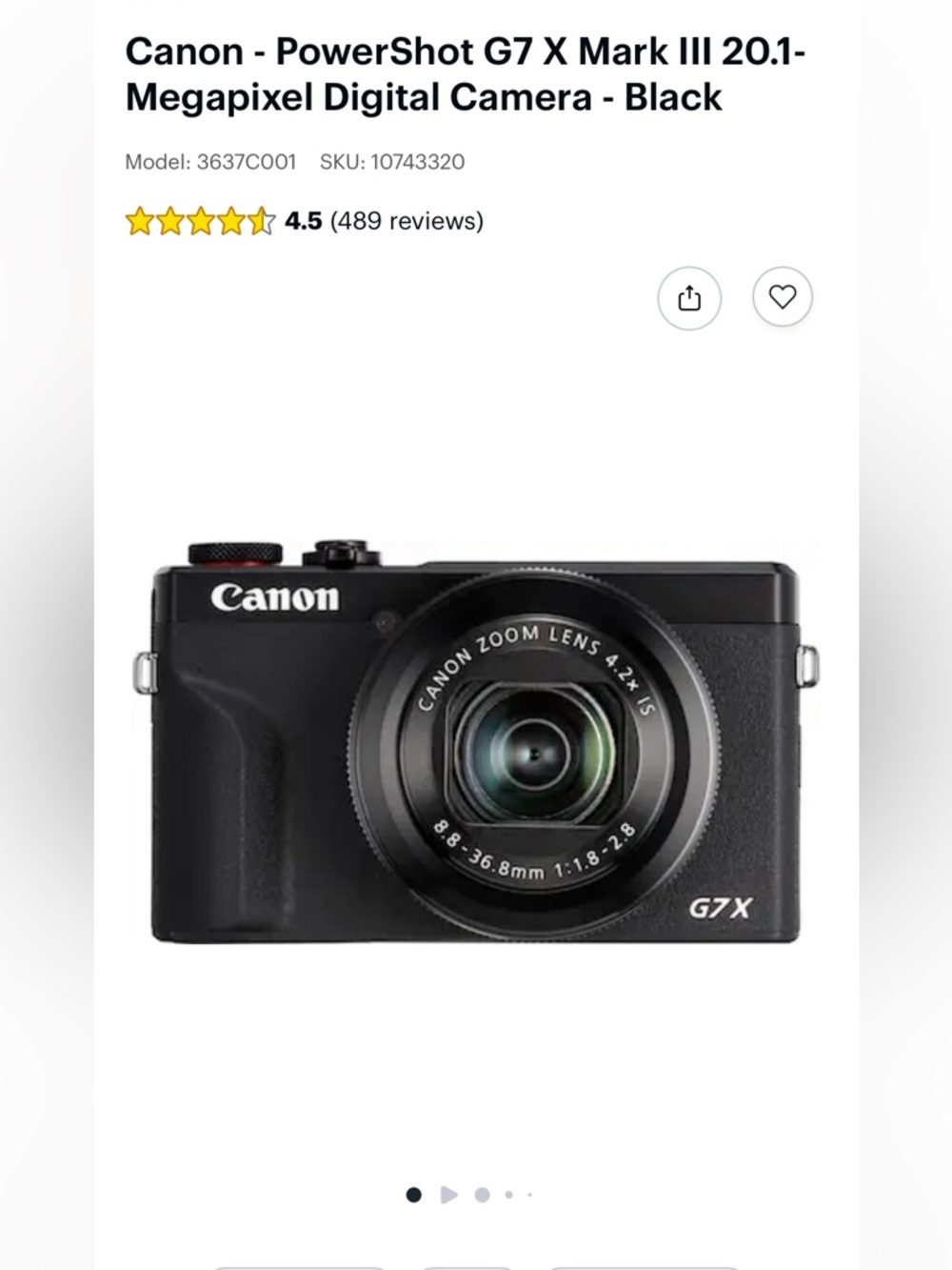 Canon - PowerShot G7 X Mark III 20.1-Megapixel Digital Camera - Black